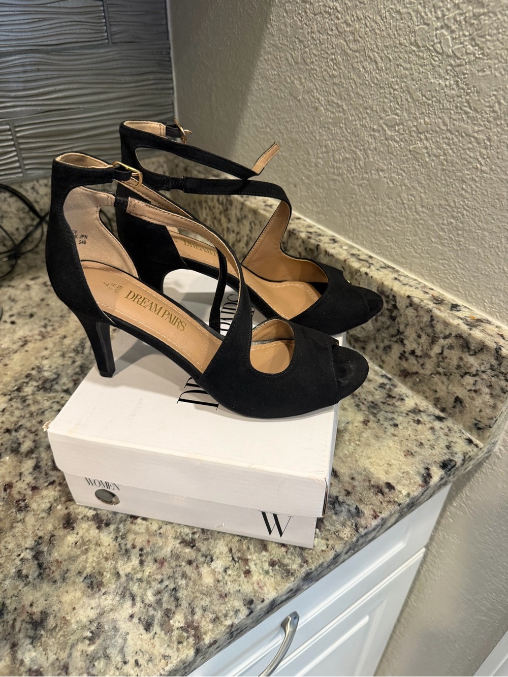 Dream Pairs Black Suede Peep-Toe Strappy Heels
